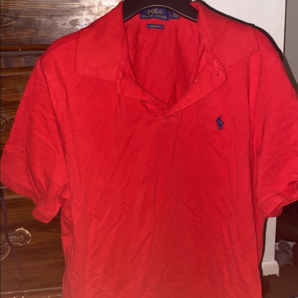 Red and Navy Blue polo collared shirt